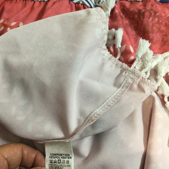 XXL Boho Tunic Dress Coral Blue White Tassel Accents Womens - Picture 8 of 9